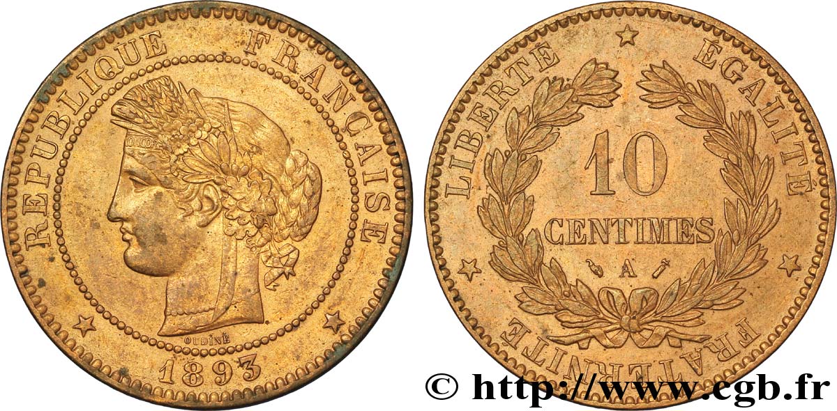 10 centimes Cérès 1893 Paris F.135/38 EBC58 