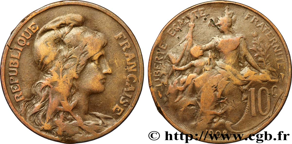 10 centimes Daniel-Dupuis 1908  F.136/17 VF35 