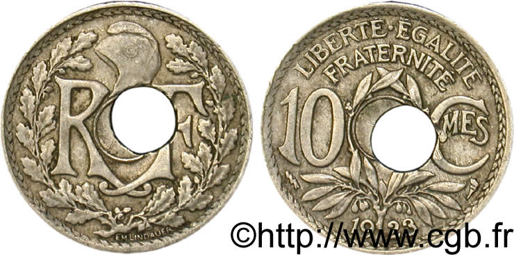 10 centimes Lindauer, perforation décentrée 1923 Poissy F.138/9 XF40 