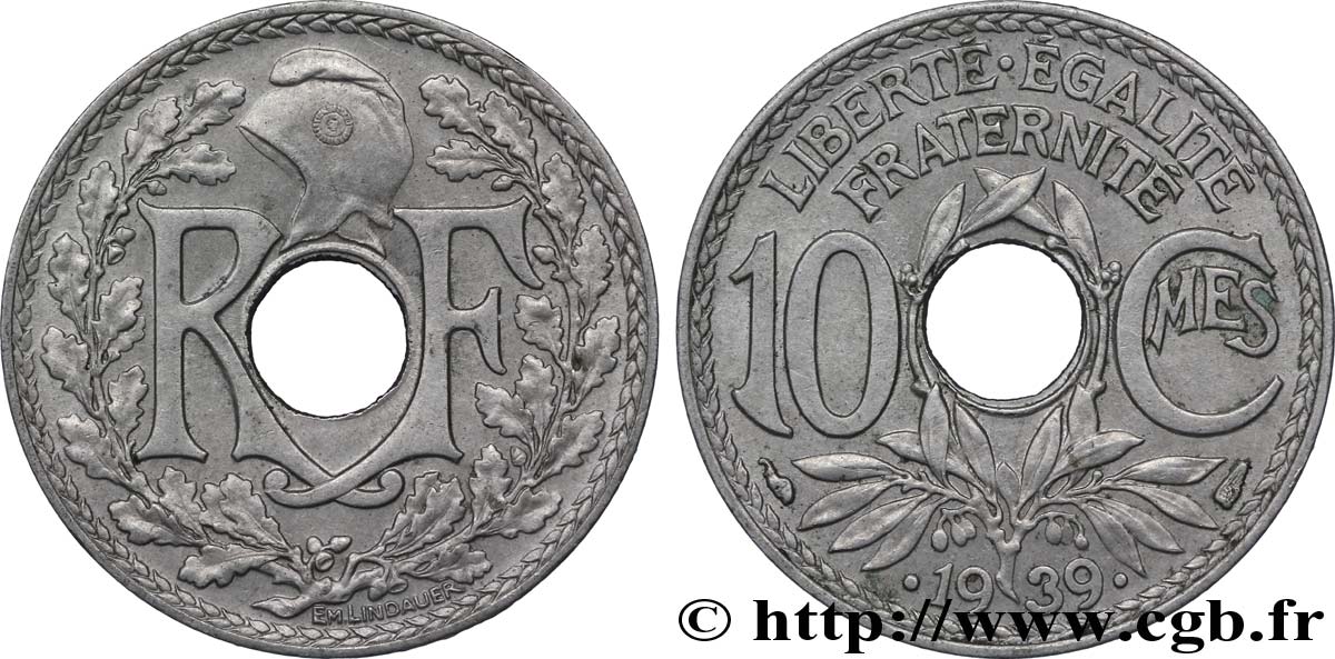 10 centimes Lindauer, maillechort 1939  F.139/3 SUP58 
