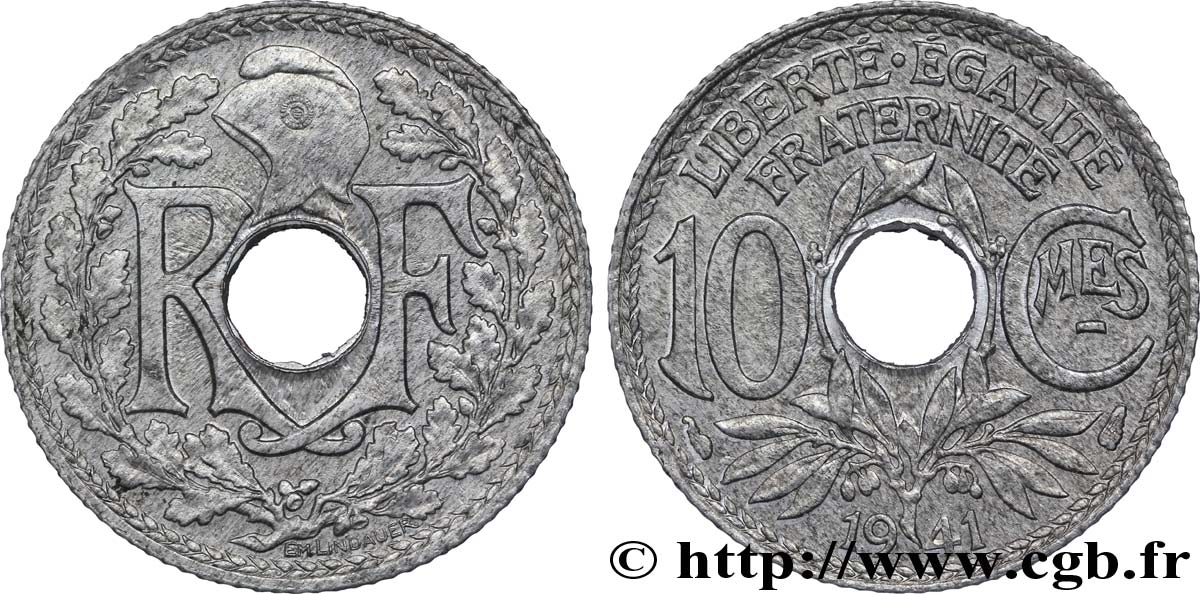 10 centimes Lindauer en zinc, Cmes souligné et millésime sans points 1941  F.140/1 VZ58 