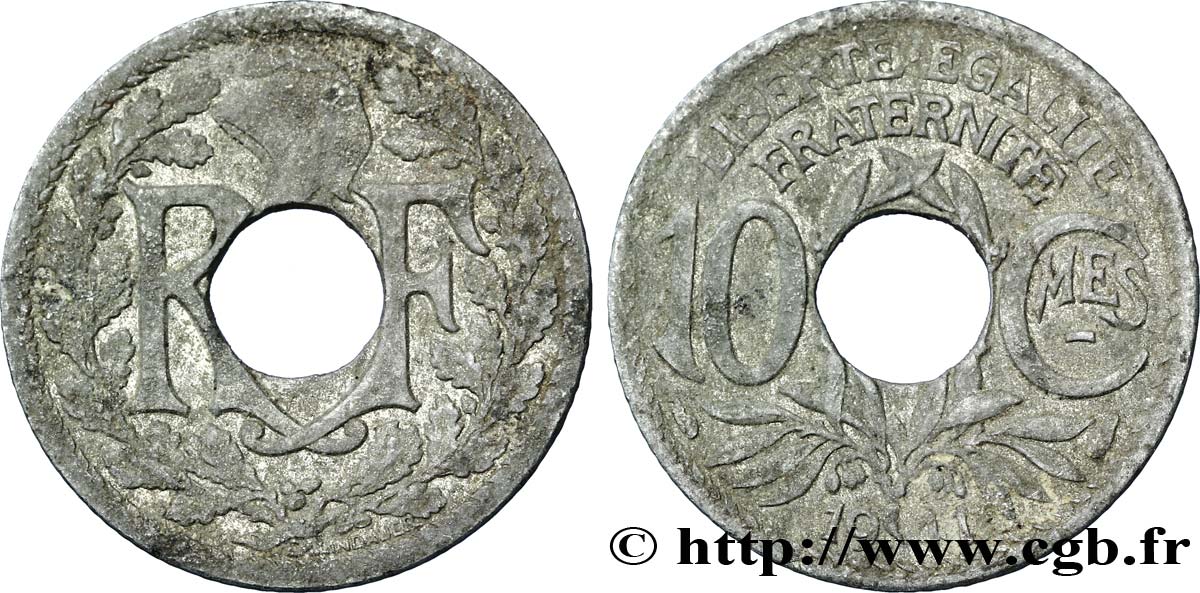 10 centimes Lindauer en zinc, Cmes souligné et millésime sans points 1941  F.140/1 var. S20 