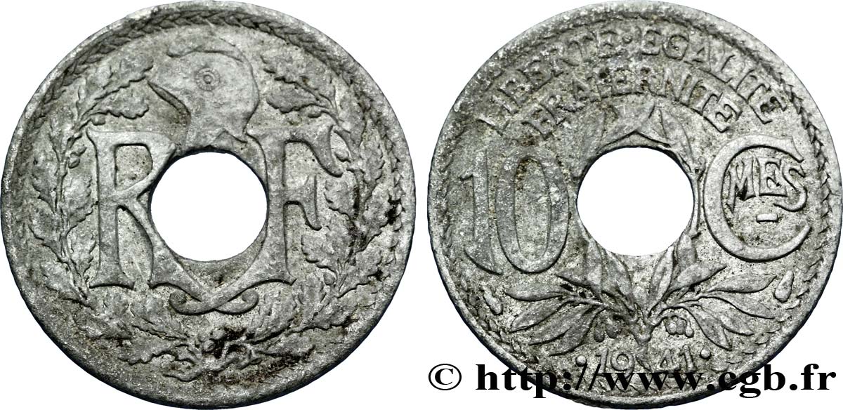 10 centimes Lindauer en zinc, Cmes souligné et millésime avec points 1941  F.140/2 S35 