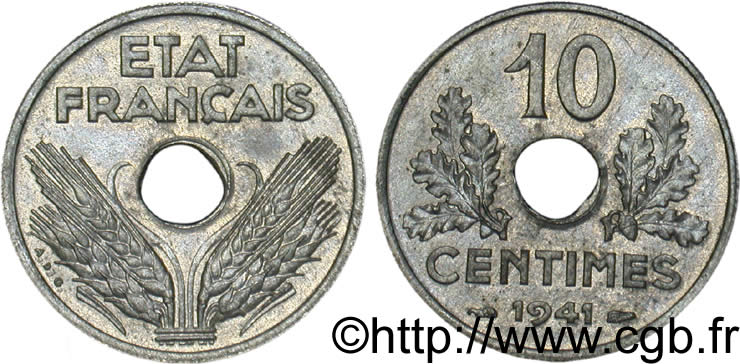 10 centimes État français, grand module 1941 Paris F.141/2 SPL58 