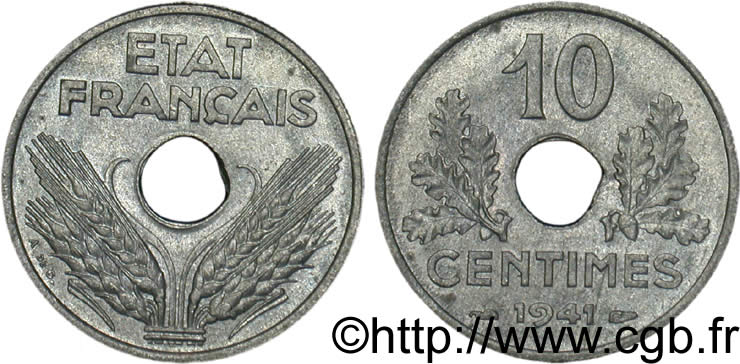 10 centimes État français, grand module 1941 Paris F.141/2 VZ55 