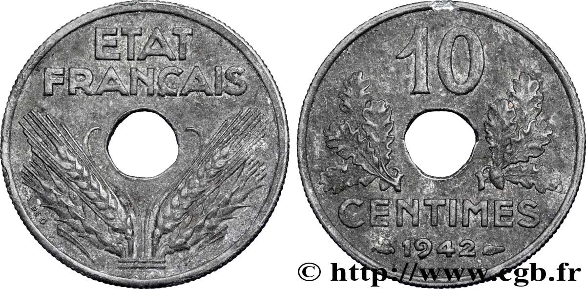 10 centimes État français, grand module 1942 Paris F.141/4 TTB48 