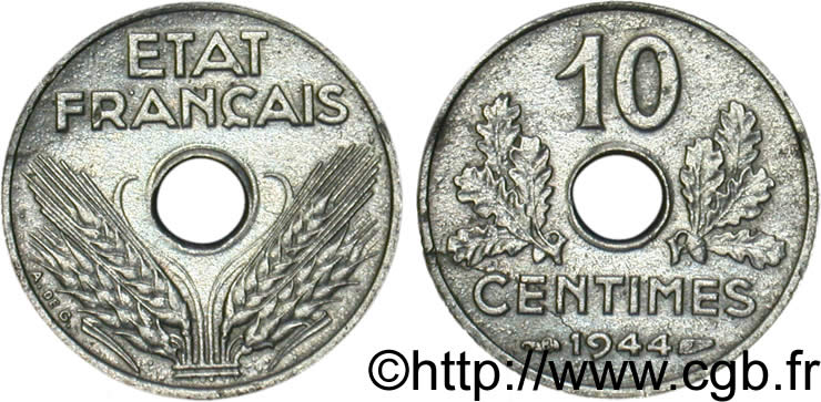 10 centimes État français, petit module 1944 Paris F.142/3 SS48 