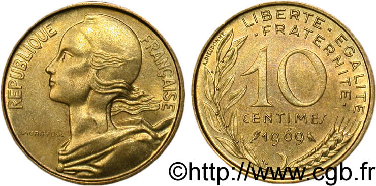 10 centimes Marianne 1969 Paris F.144/9 EBC55 