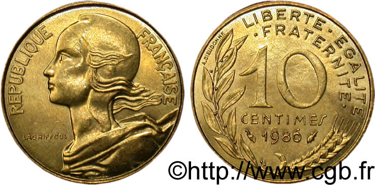 10 centimes Marianne 1986 Pessac F.144/26 MS63 
