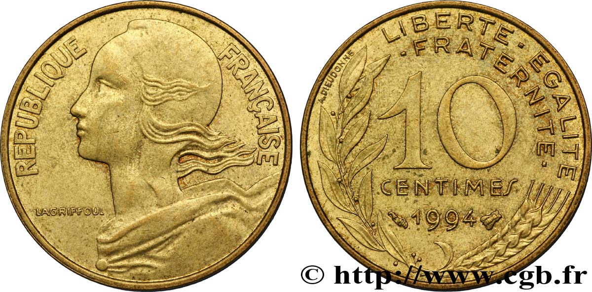 10 centimes Marianne, différent abeille 1994 Pessac F.144/38 AU54 