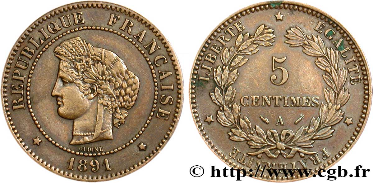 5 centimes Cérès 1891 Paris F.118/33 TTB48 