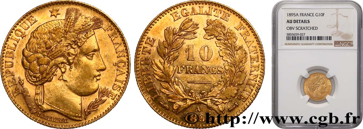 10 francs Cérès, Troisième république 1895 Paris F.508/3 TTB+ NGC