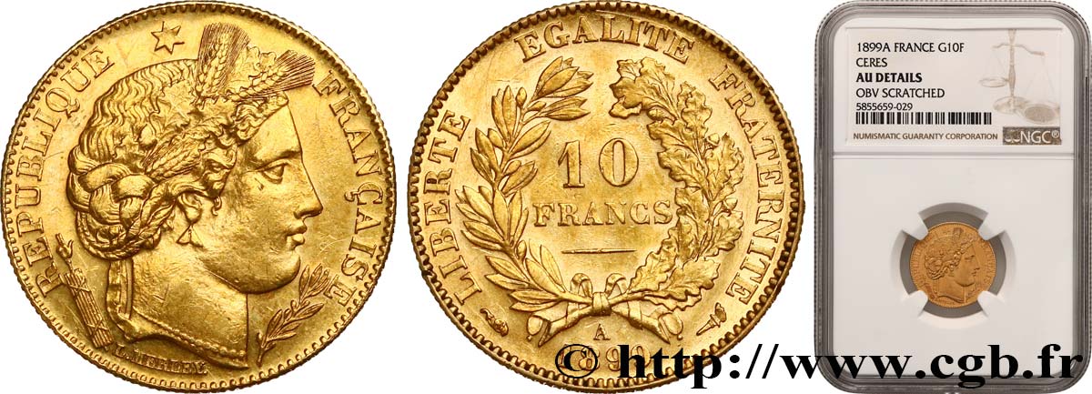 10 francs Cérès, Troisième république 1899 Paris F.508/5 MBC+ NGC