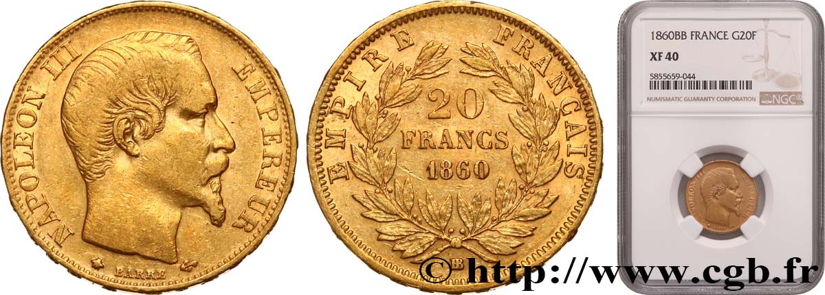 20 francs or Napoléon III, tête nue 1860 Strasbourg F.531/20 TTB40 NGC
