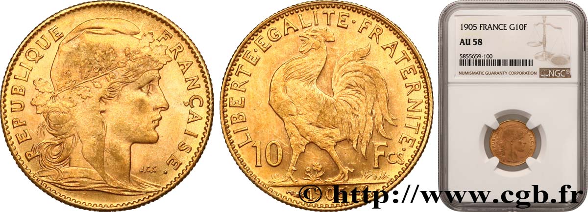 10 francs Coq 1905 Paris F.509/6 EBC58 NGC