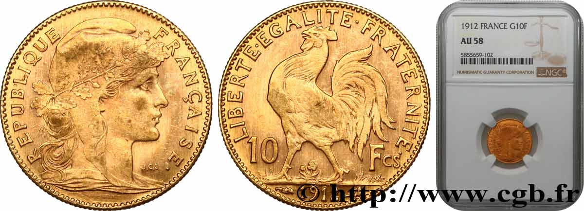 10 francs Coq 1912 Paris F.509/13 AU58 NGC