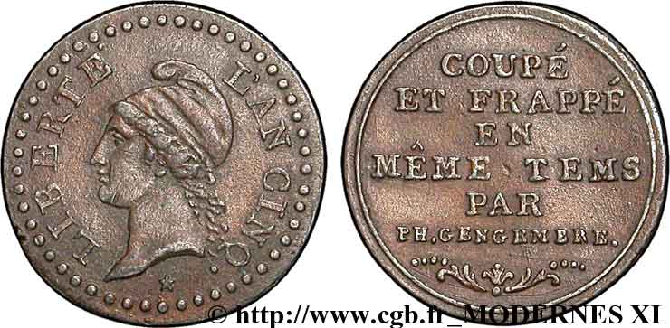 Essai de un centime en étain bronzé, procédé de Gengembre 1797 Paris VG.527  BB50 