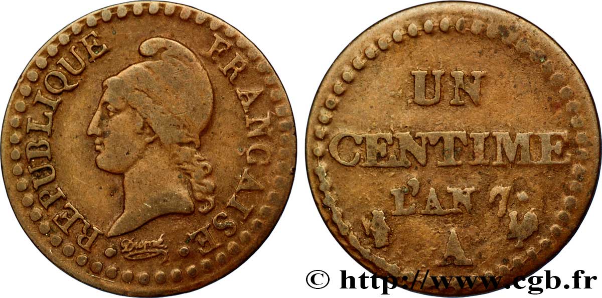 Un centime Dupré, 7 normal 1799 Paris F.100/15 TB20 