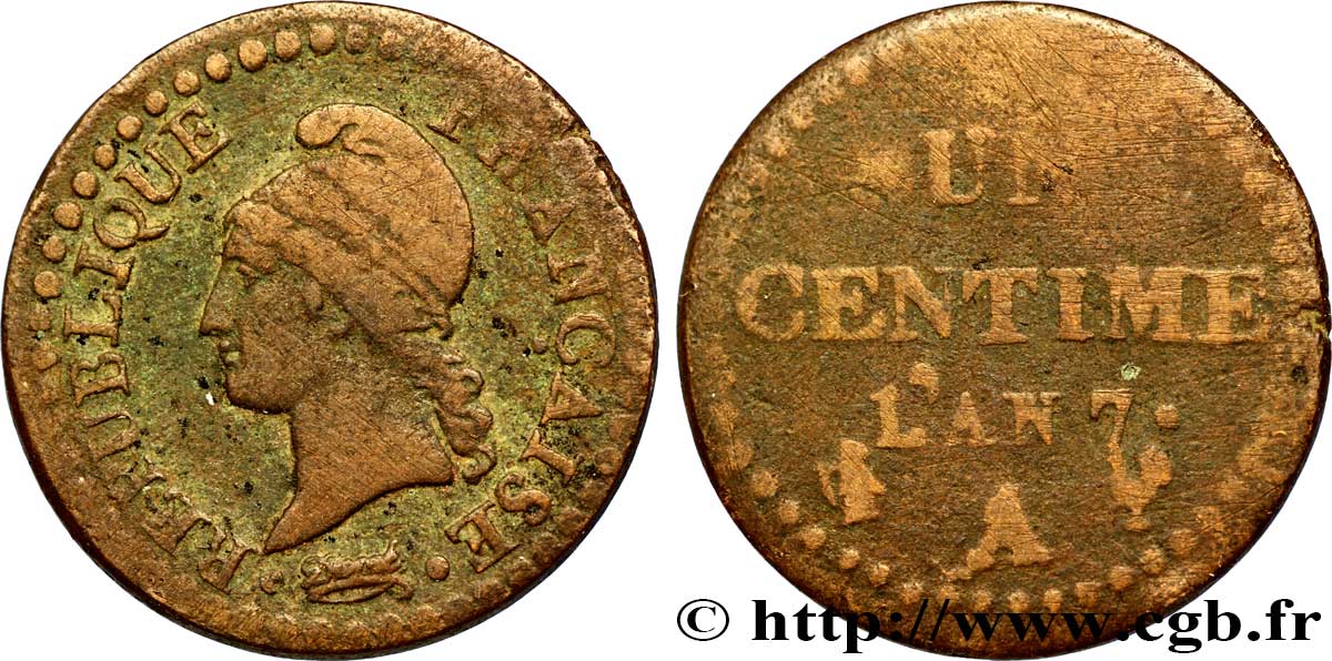 Un centime Dupré, 7 normal 1799 Paris F.100/15 B12 