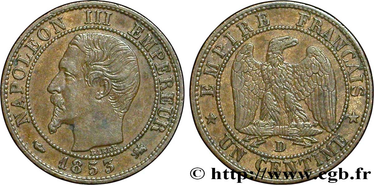Un centime Napoléon III, tête nue 1853 Lyon F.102/4 TTB48 
