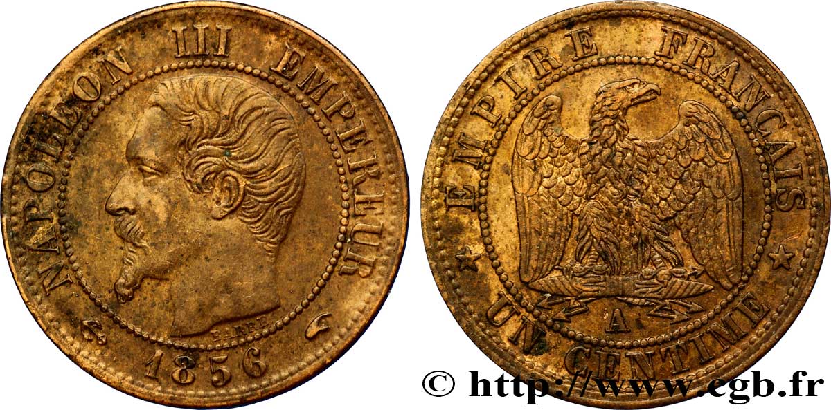 Un centime Napoléon III, tête nue 1856 Paris F.102/26 SUP55 