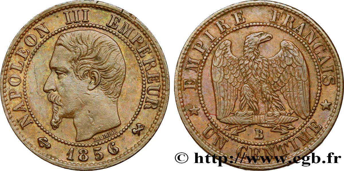 Un centime Napoléon III, tête nue 1856 Rouen F.102/27 TTB48 