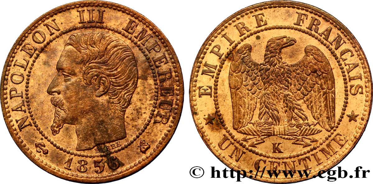 Un centime Napoléon III, tête nue 1856 Bordeaux F.102/30 SUP58 