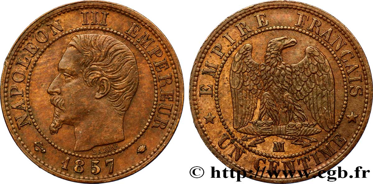 Un centime Napoléon III, tête nue 1857 Marseille F.102/37 TTB48 