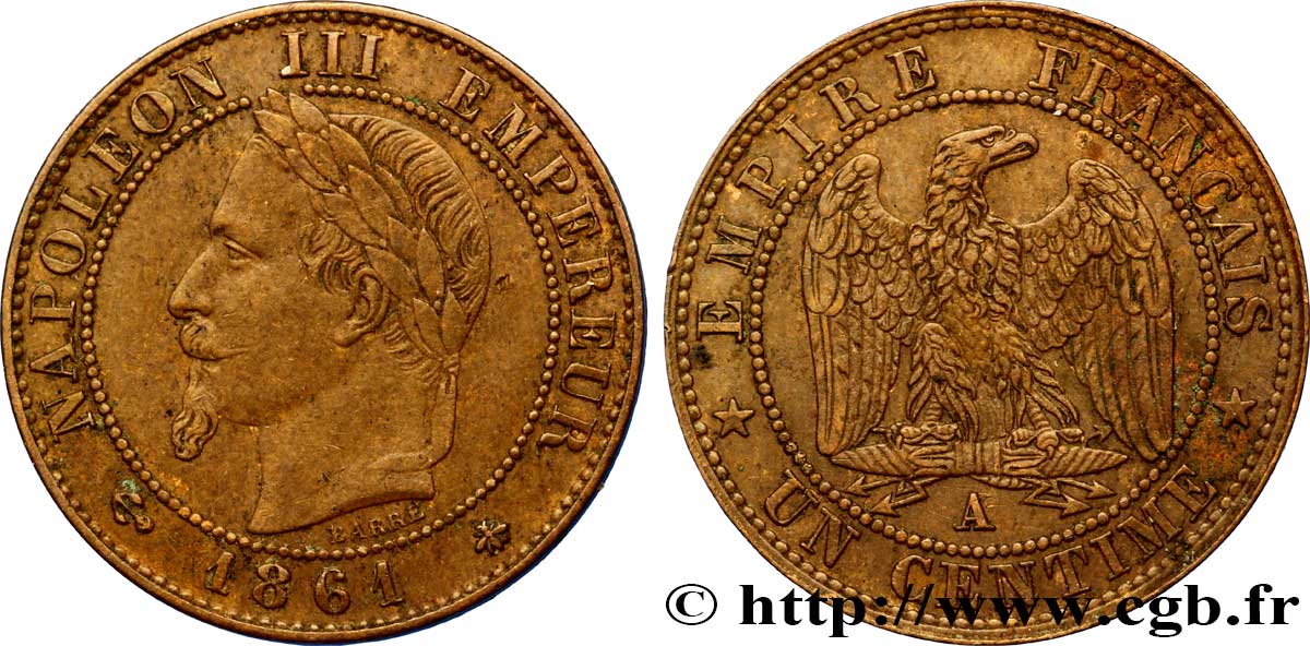 Un centime Napoléon III, tête laurée 1861 Paris F.103/1 TTB48 