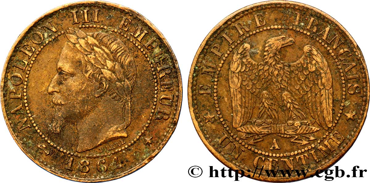 Un centime Napoléon III, tête laurée 1861 Paris F.103/1 TB35 