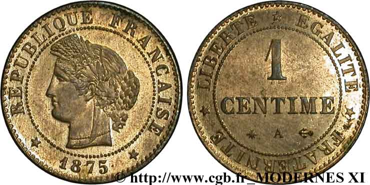1 centime Cérès 1875 Paris F.104/4 SPL63 