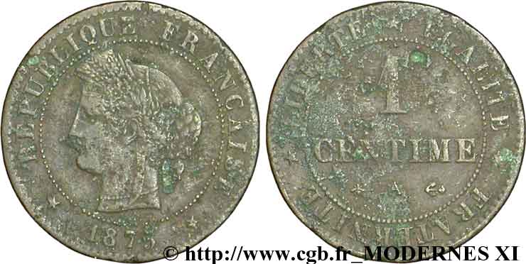 1 centime Cérès 1875 Paris F.104/4 B12 