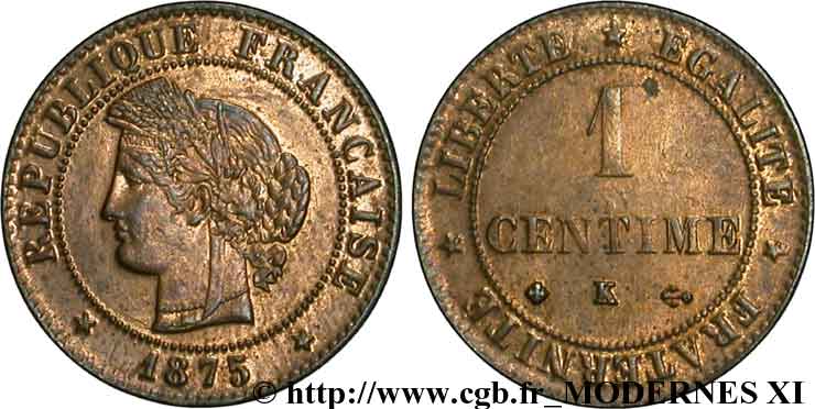 1 centime Cérès 1875 Bordeaux F.104/5 SUP60 