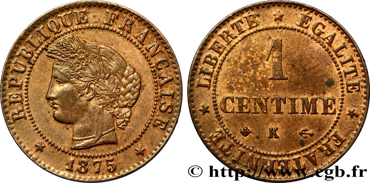 1 centime Cérès 1875 Bordeaux F.104/5 SUP55 