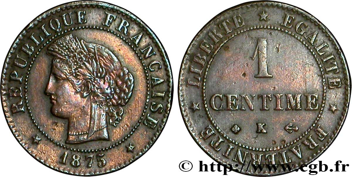 1 centime Cérès 1875 Bordeaux F.104/5 TTB40 