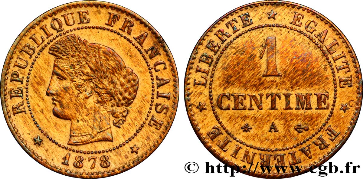 1 centime Cérès 1878 Paris F.104/7 AU54 