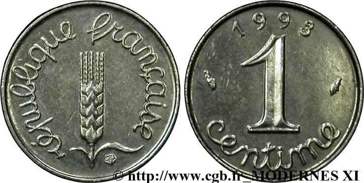 1 centime Épi, frappe monnaie 1993 Pessac F.106/52 AU58 