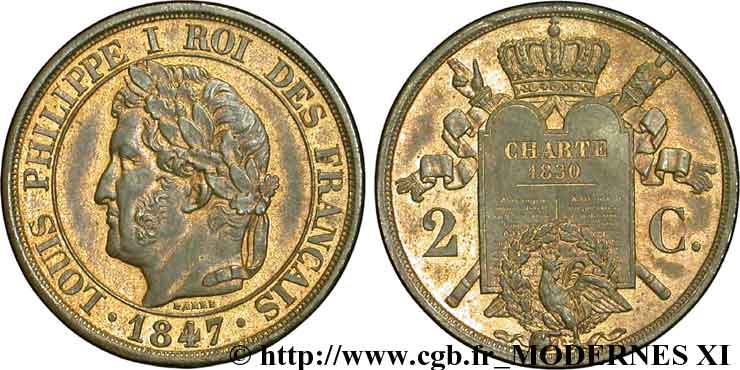 Essai de 2 centimes à la charte 1847 Paris VG.3003  SUP62 