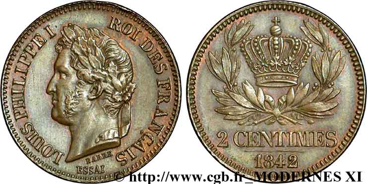 Essai de 2 centimes 1842 Paris VG.2935  SPL58 