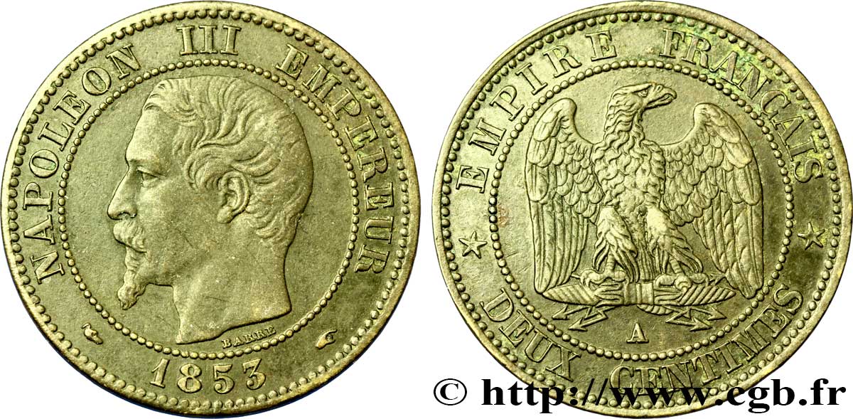 Deux centimes Napoléon III, tête nue 1853 Paris F.107/1 TTB48 