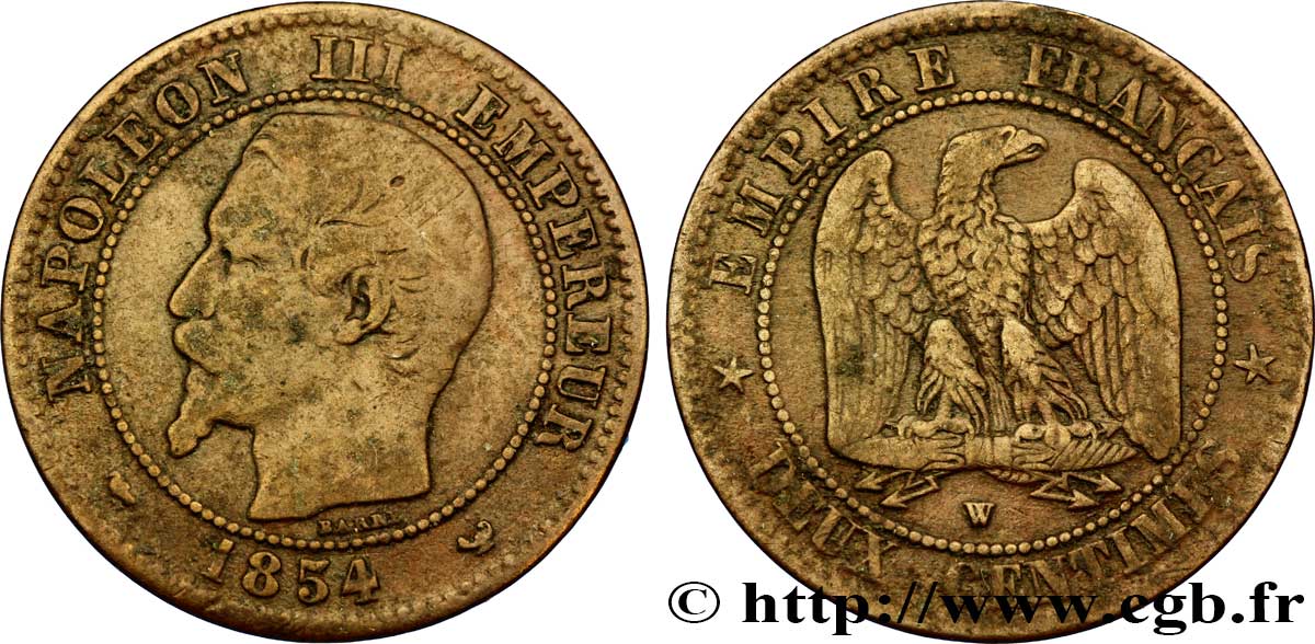 Deux centimes Napoléon III, tête nue 1854 Lille F.107/18 MB20 