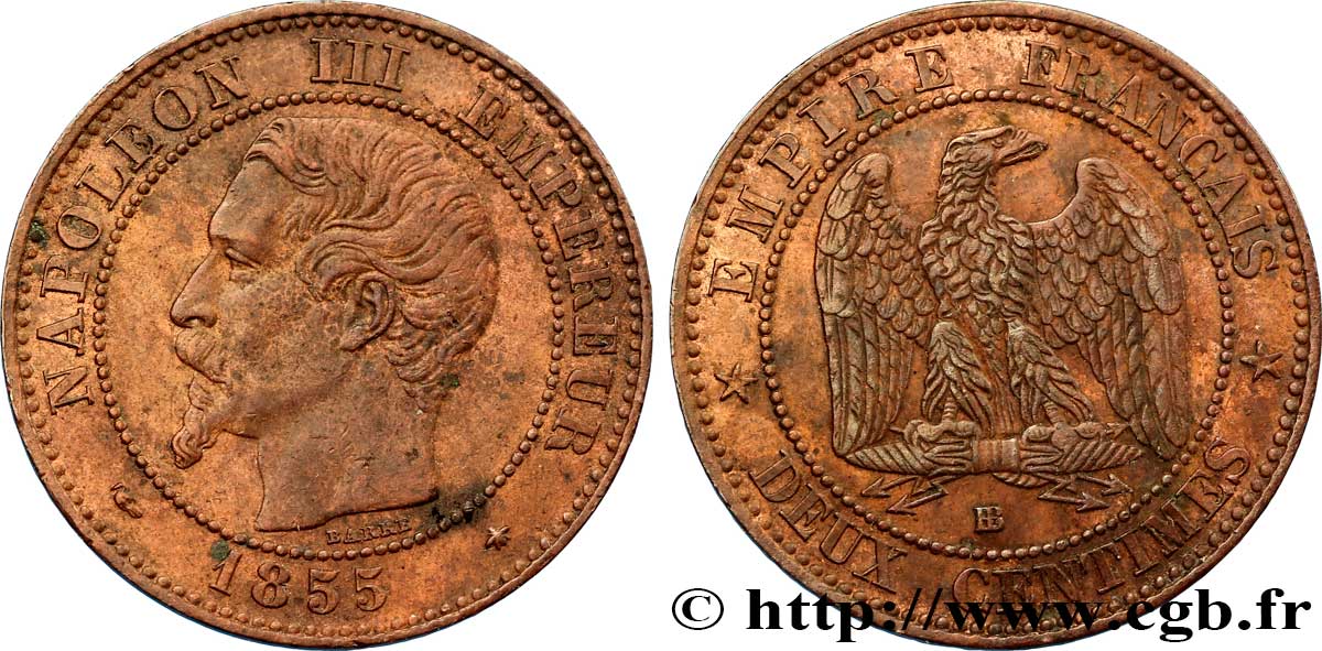 Deux centimes Napoléon III, tête nue 1855 Strasbourg F.107/23 SS48 