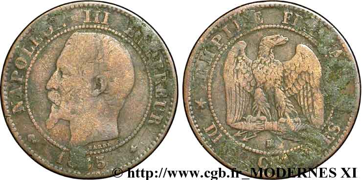 Deux centimes Napoléon III, tête nue 1855 Strasbourg F.107/24 SGE12 