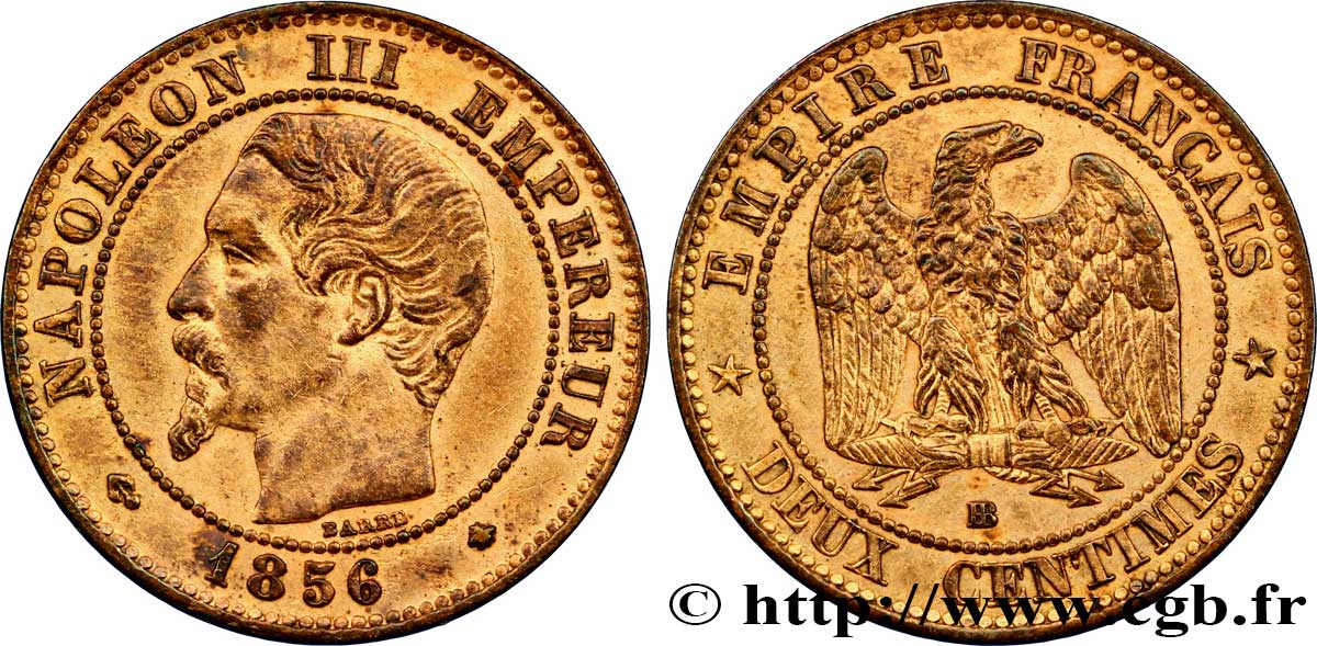 Deux centimes Napoléon III, tête nue 1856 Strasbourg F.107/40 SS54 