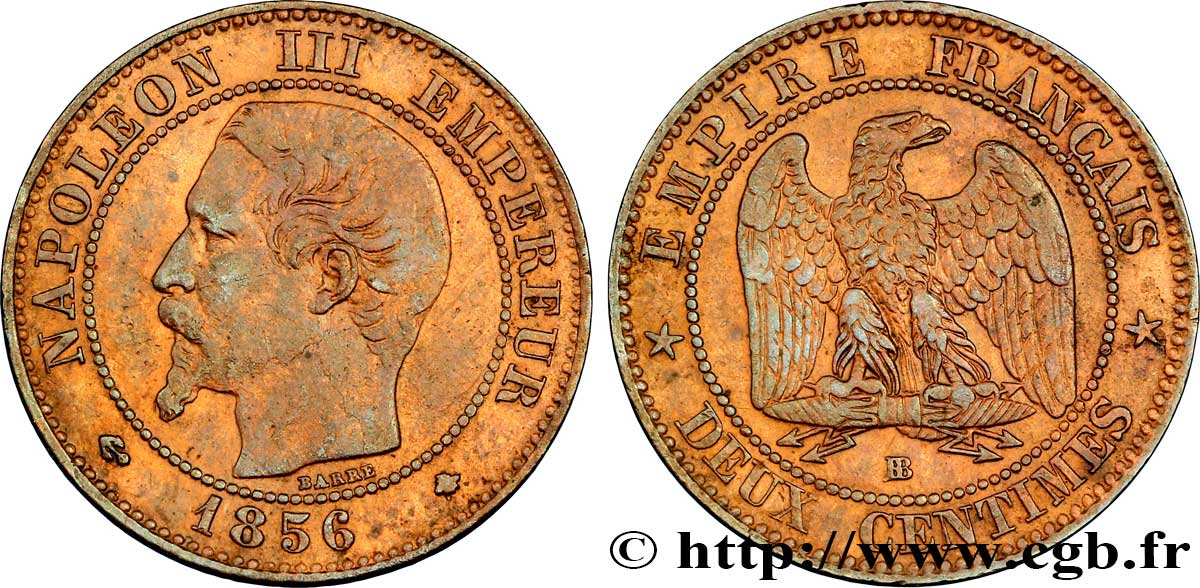 Deux centimes Napoléon III, tête nue 1856 Strasbourg F.107/40 BB48 