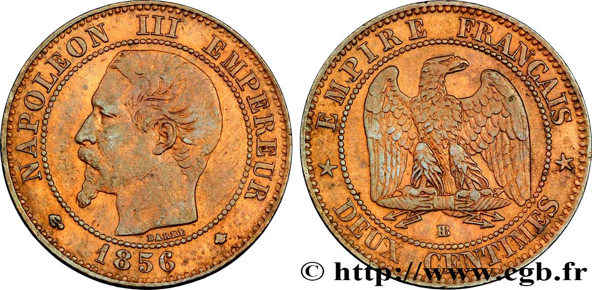 Deux centimes Napoléon III, tête nue 1856 Strasbourg F.107/40 XF48 