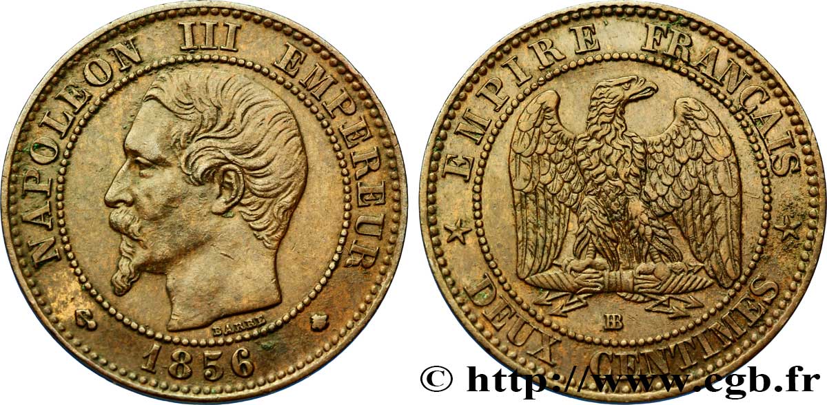 Deux centimes Napoléon III, tête nue 1856 Strasbourg F.107/40 MBC40 
