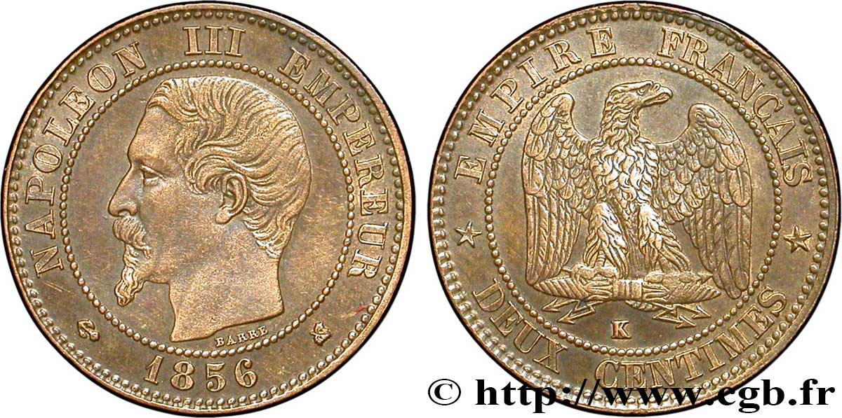 Deux centimes Napoléon III, tête nue 1856 Bordeaux F.107/41 TTB48 