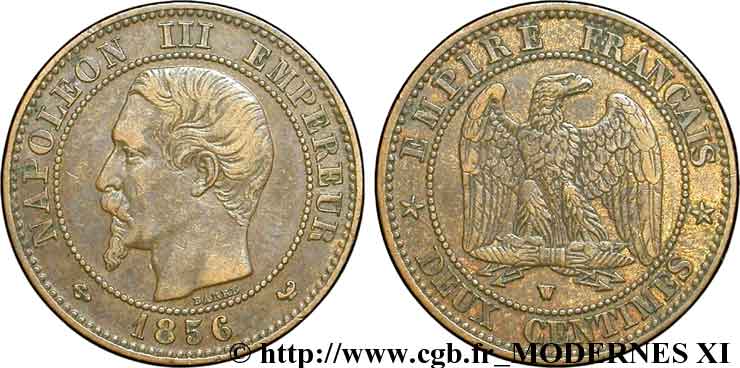 Deux centimes Napoléon III, tête nue 1856 Lille F.107/43 BB48 
