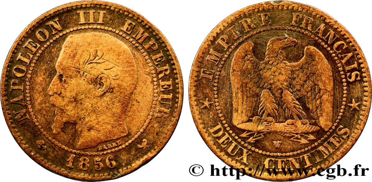 Deux centimes Napoléon III, tête nue 1856 Lille F.107/43 B12 